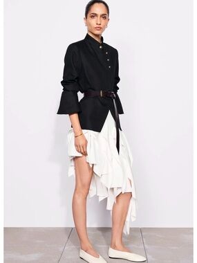 Zara White Asymmetrical Ruffle Midi Skirt